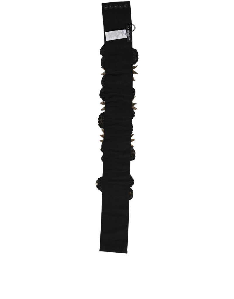 Dolce & Gabbana Black Gold Tone Crystal Brass Flower Brooches Belt