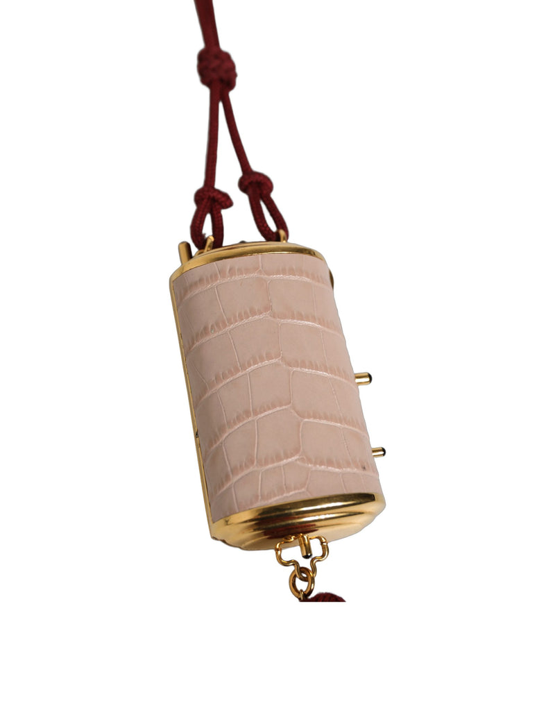 Dolce & Gabbana Pink Exotic Leather Mini Mirror Tassel Makeup Bag