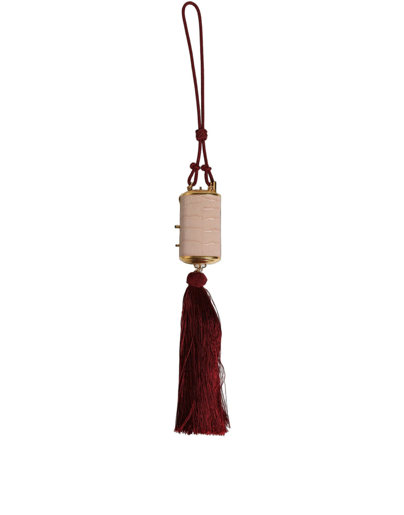 Dolce & Gabbana Pink Exotic Leather Mini Mirror Tassel Makeup Bag