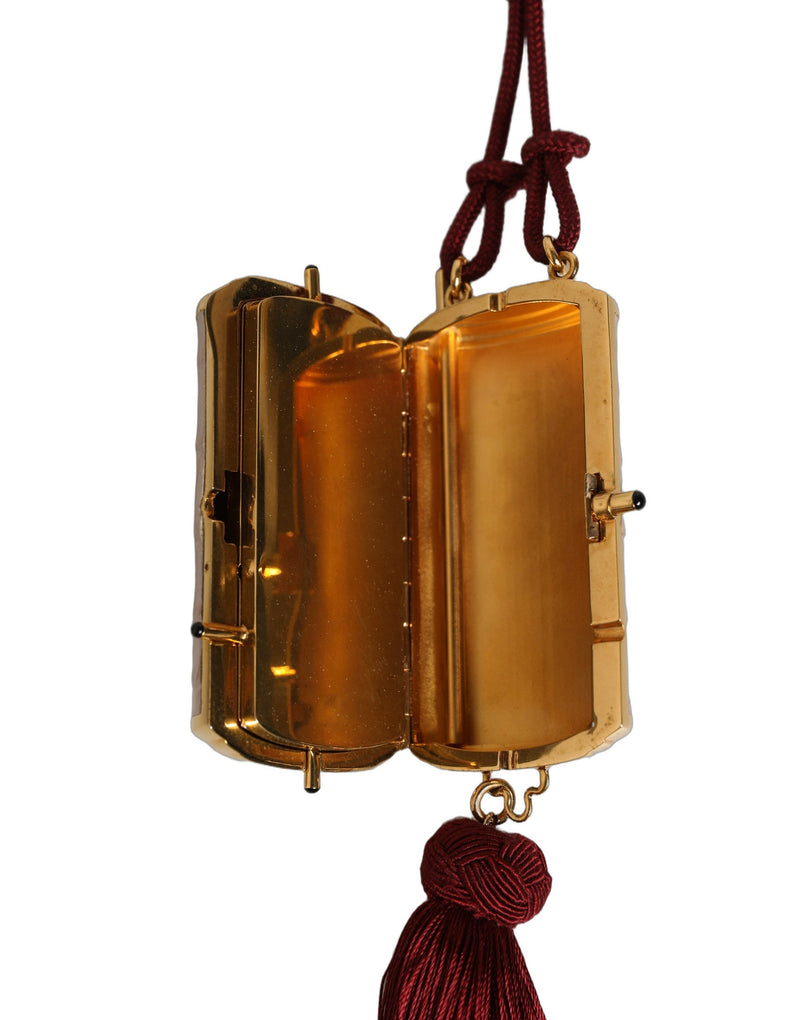 Dolce & Gabbana Pink Exotic Leather Mini Mirror Tassel Makeup Bag