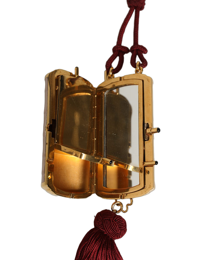 Dolce & Gabbana Pink Exotic Leather Mini Mirror Tassel Makeup Bag