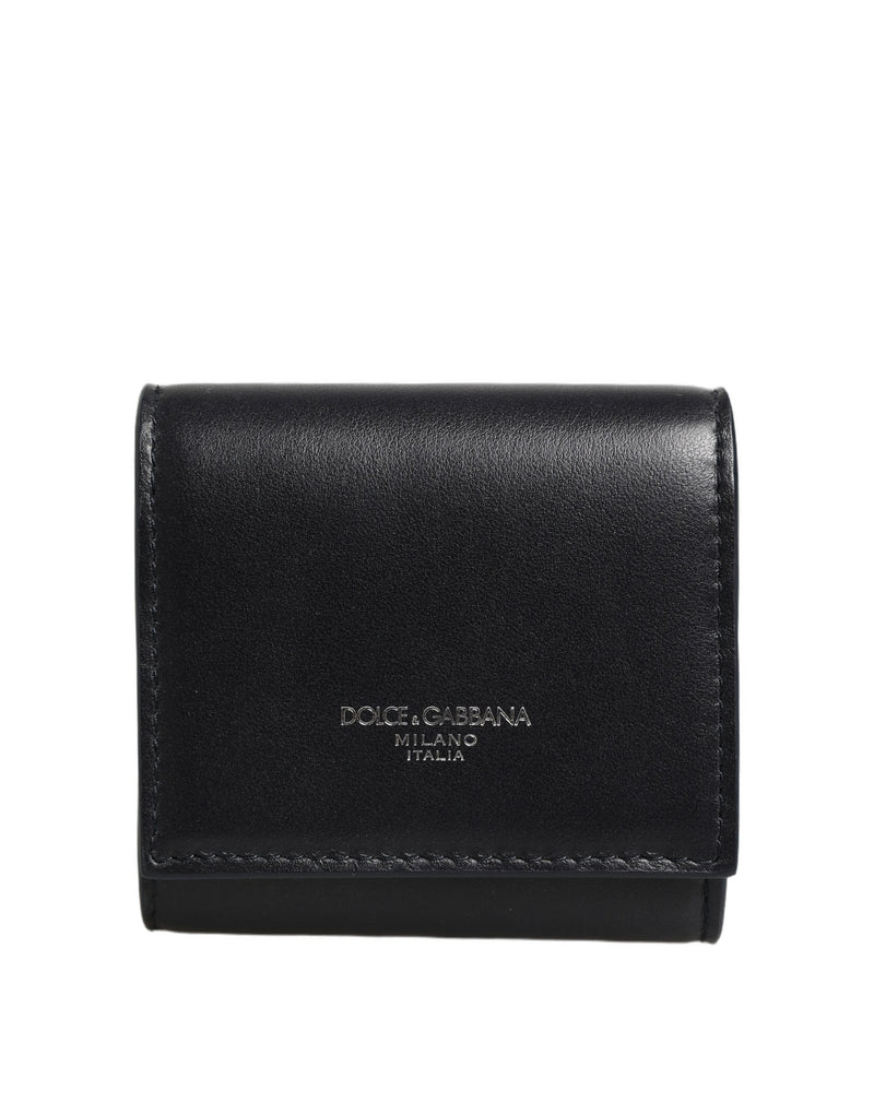 Dolce & Gabbana Black Calfskin Leather Logo Print Bifold Coin Purse Wallet