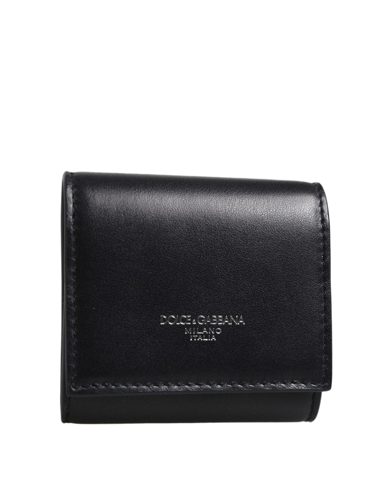 Dolce & Gabbana Black Calfskin Leather Logo Print Bifold Coin Purse Wallet