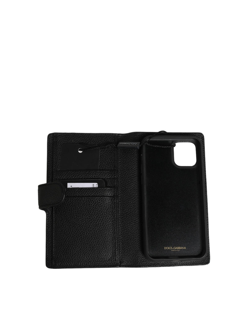 Dolce & Gabbana Case Flip Cover en Cuir de Veau Noir pour iPhone 11 Pro