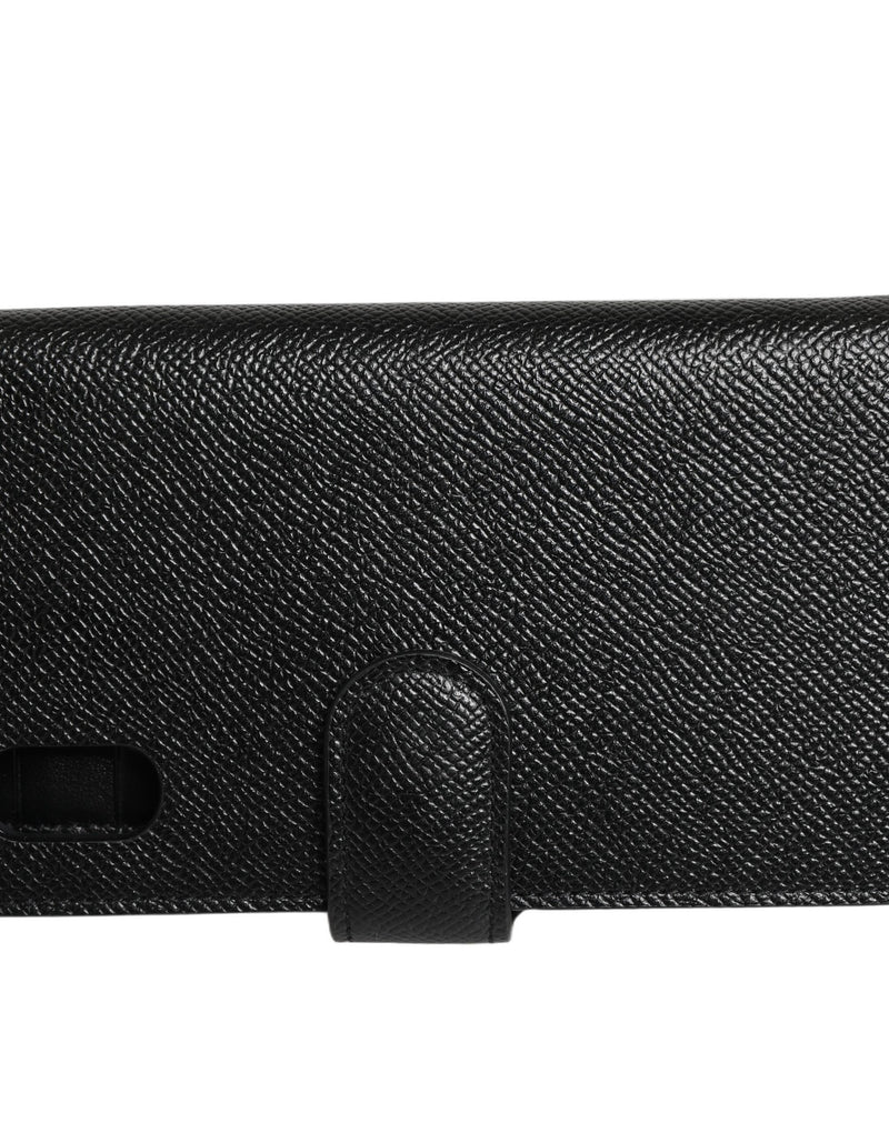 Dolce & Gabbana Black Calf Leather Flip Cover for iPhone X - XS