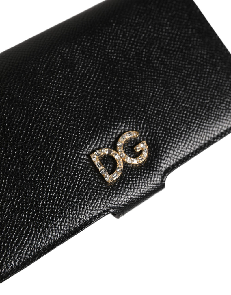 Dolce & Gabbana Black Calf Leather Flip Cover for iPhone X - XS