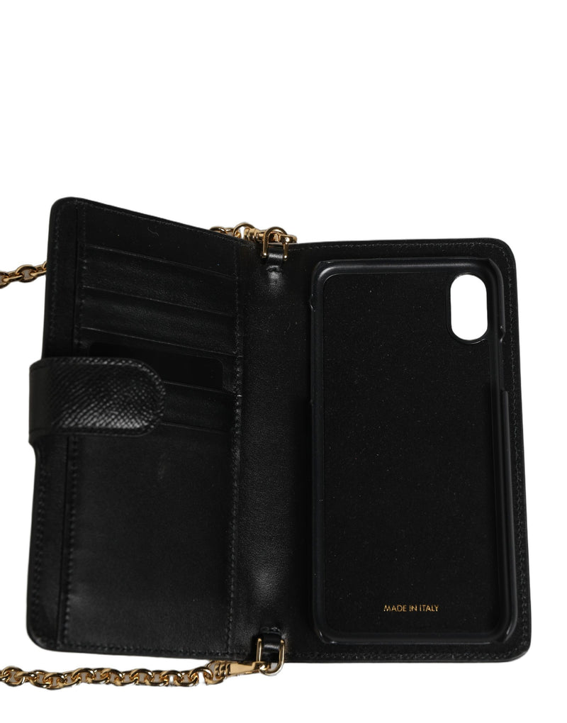 Dolce & Gabbana Black Calf Leather Flip Cover for iPhone X - XS