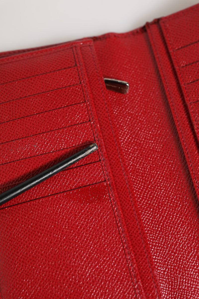 Dolce & Gabbana Red Dauphine Leather ID Men Card Holder Bifold Wallet