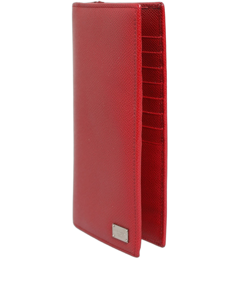 Dolce & Gabbana Red Dauphine Leather ID Men Card Holder Bifold Wallet