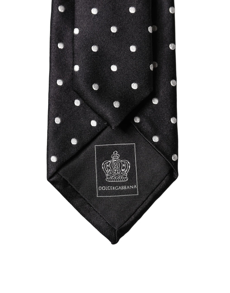 Dolce & Gabbana Black White Polka Dots Silk Adjustable Men Necktie