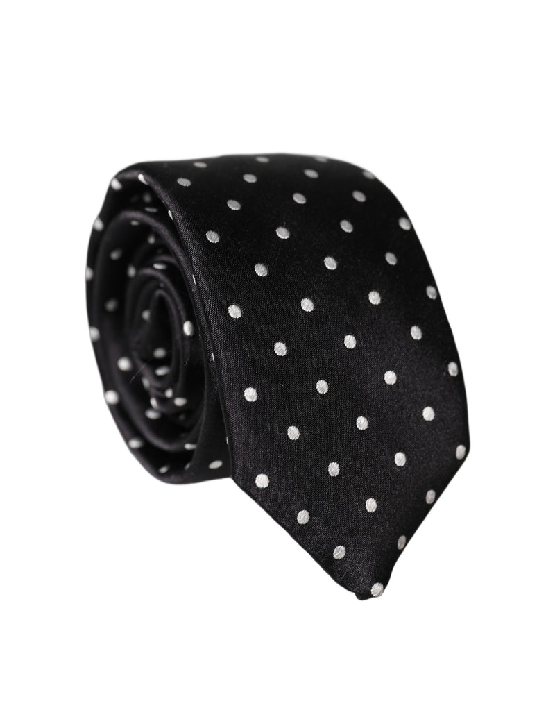 Dolce & Gabbana Black White Polka Dots Silk Adjustable Men Necktie