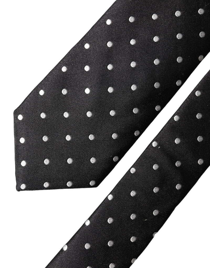 Dolce & Gabbana Black White Polka Dots Silk Adjustable Men Necktie