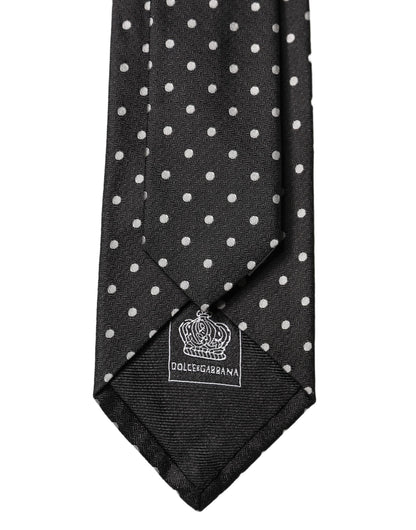 Dolce & Gabbana Black White Polka Dots Silk Adjustable Men Necktie Tie