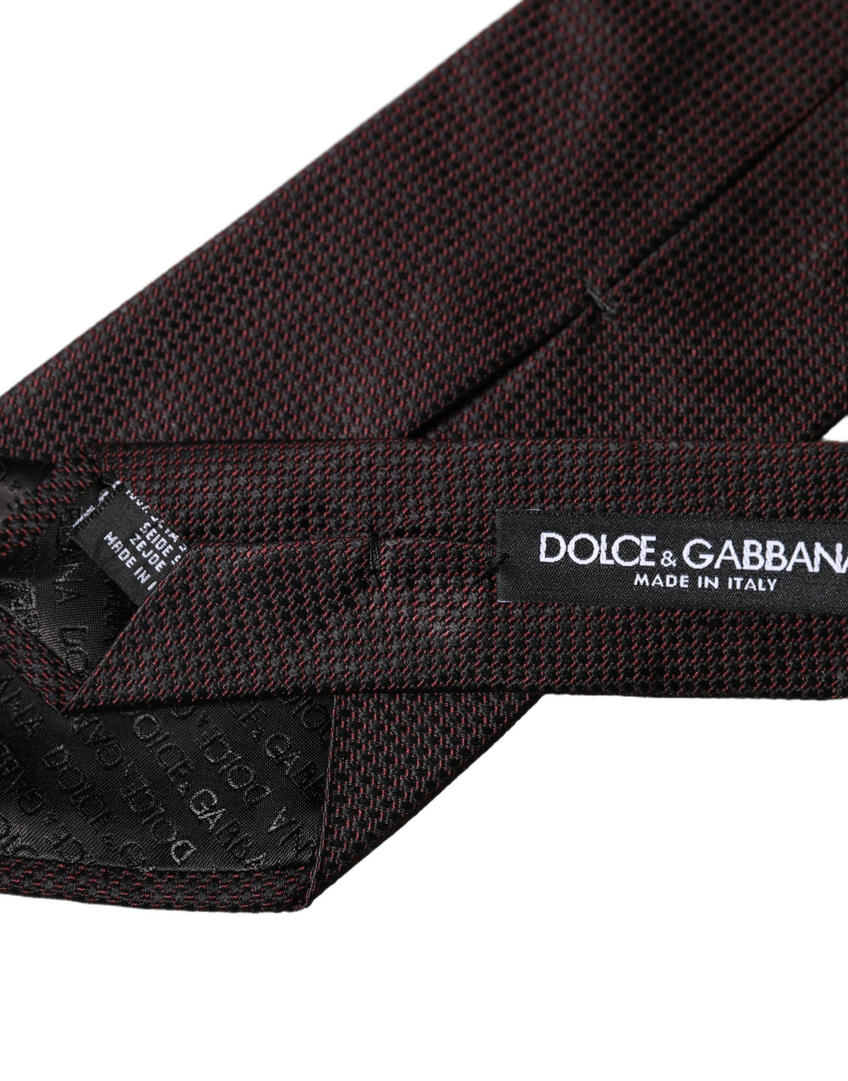 Dolce & Gabbana Black Red Patterned 100% Silk Adjustable Necktie