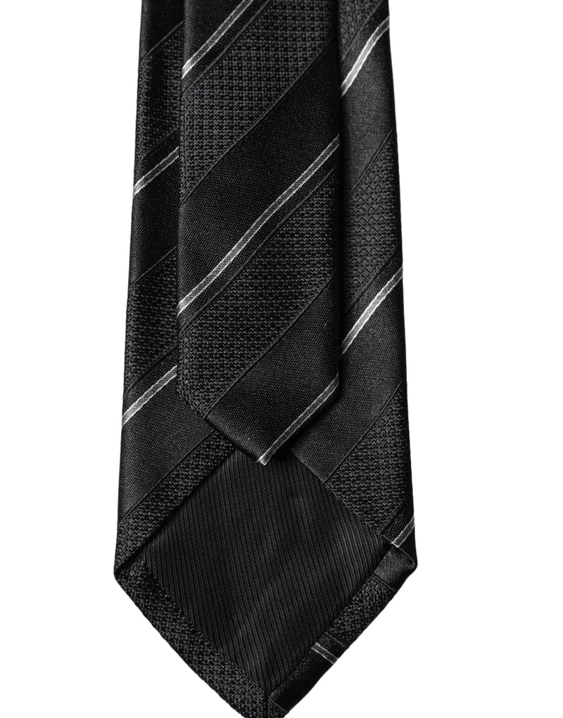 Dolce & Gabbana Black White Stripes 100% Silk Adjustable Necktie