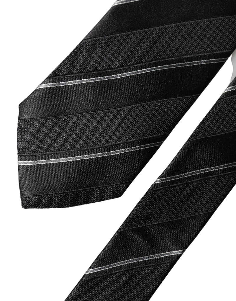Dolce & Gabbana Black White Stripes 100% Silk Adjustable Necktie