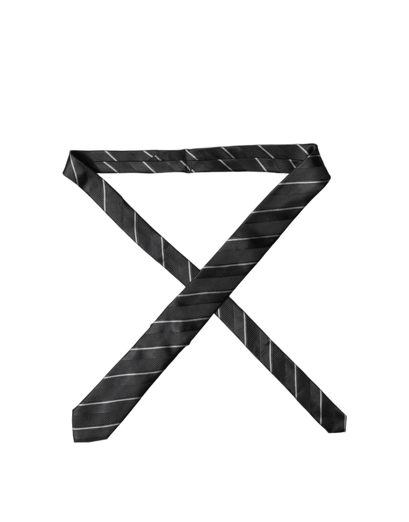 Dolce & Gabbana Black White Stripes 100% Silk Adjustable Necktie