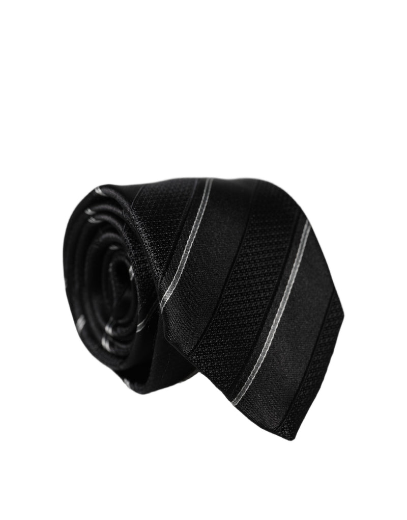 Dolce & Gabbana Black White Stripes 100% Silk Adjustable Necktie