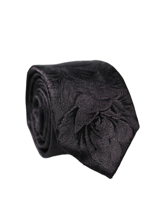 Dolce & Gabbana Black Floral Fantasy Silk Adjustable Necktie