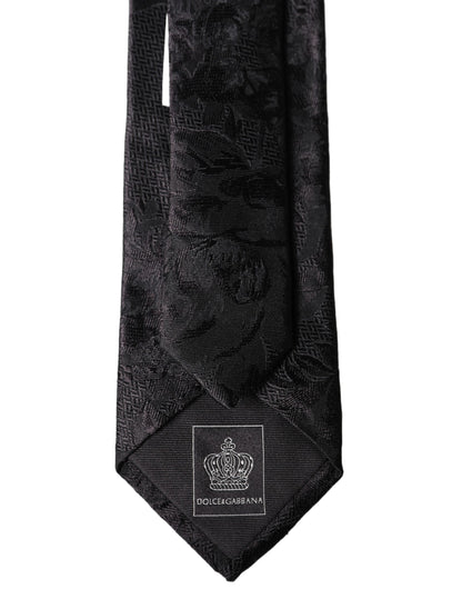 Dolce & Gabbana Black Floral Fantasy Silk Adjustable Men Necktie Tie