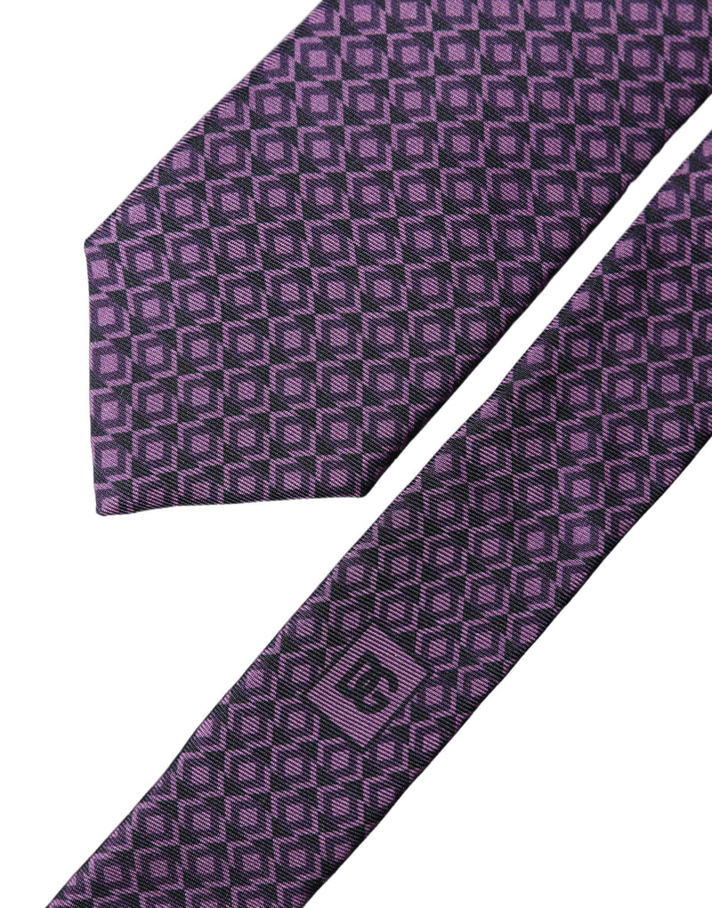 Dolce & Gabbana Purple Patterned 100% Silk Adjustable Necktie