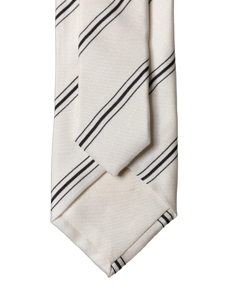 Dolce & Gabbana Beige and Black Stripes 100% Silk Necktie