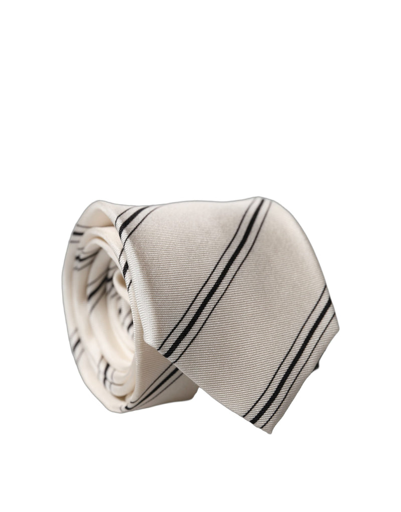 Dolce & Gabbana Beige and Black Stripes 100% Silk Necktie