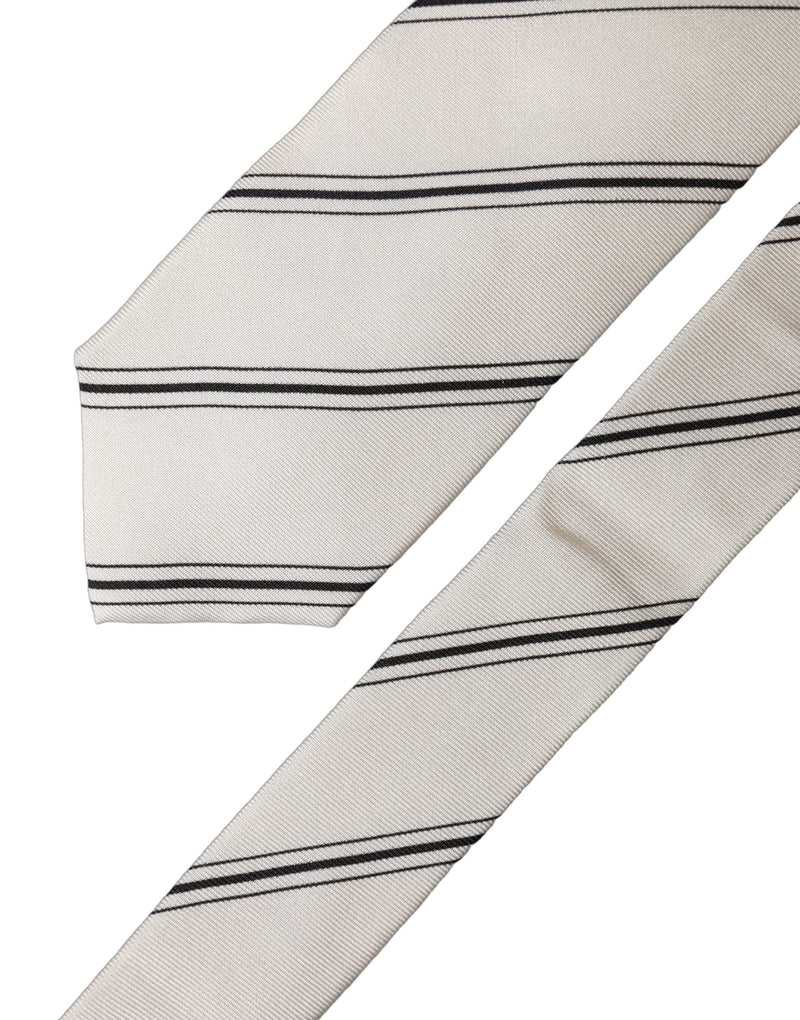 Dolce & Gabbana Beige and Black Stripes 100% Silk Necktie
