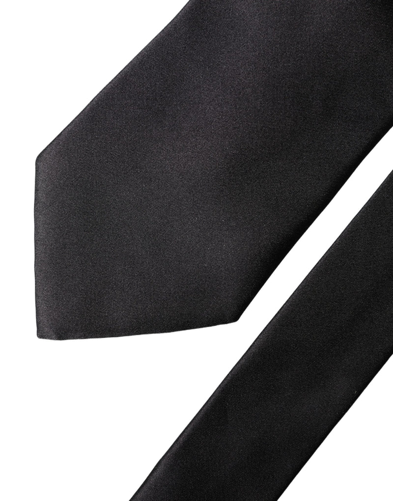 Dolce & Gabbana Brown Logo Embroidery Silk Adjustable Necktie