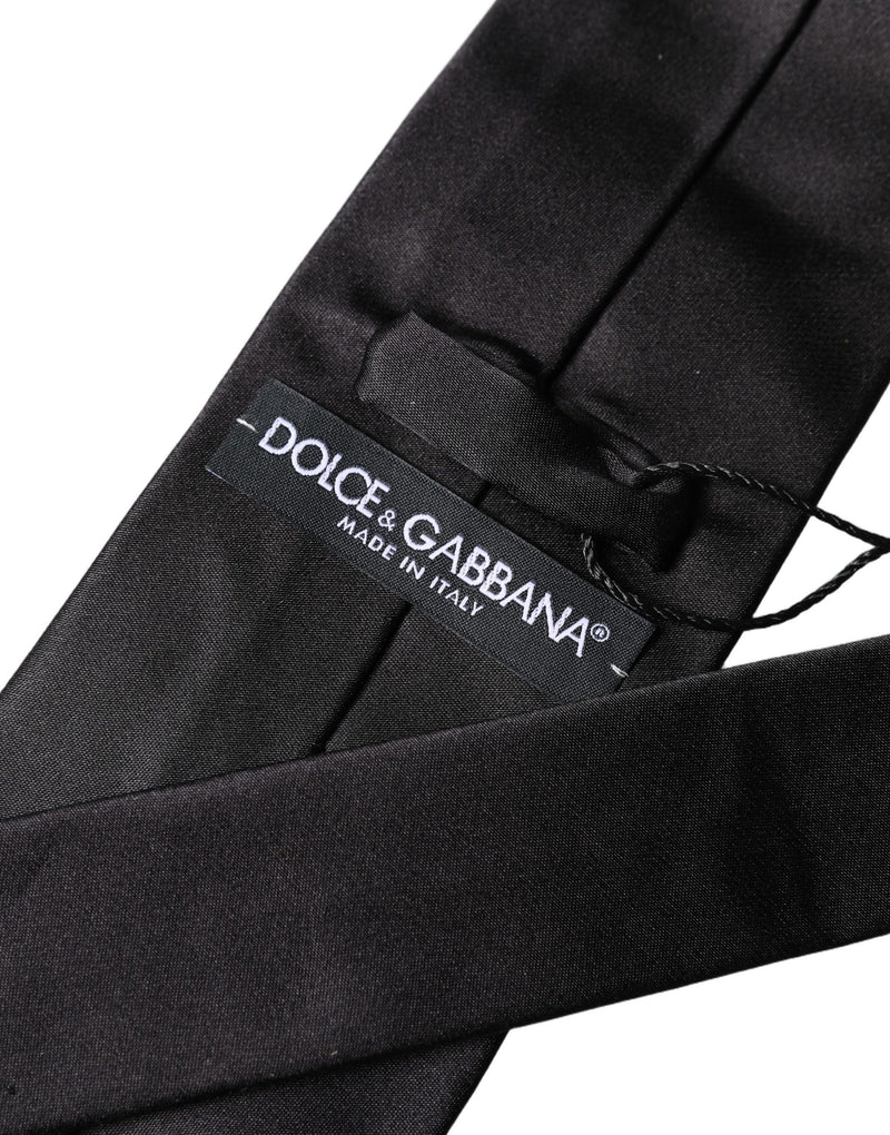 Dolce & Gabbana Brown Logo Embroidery Silk Adjustable Necktie