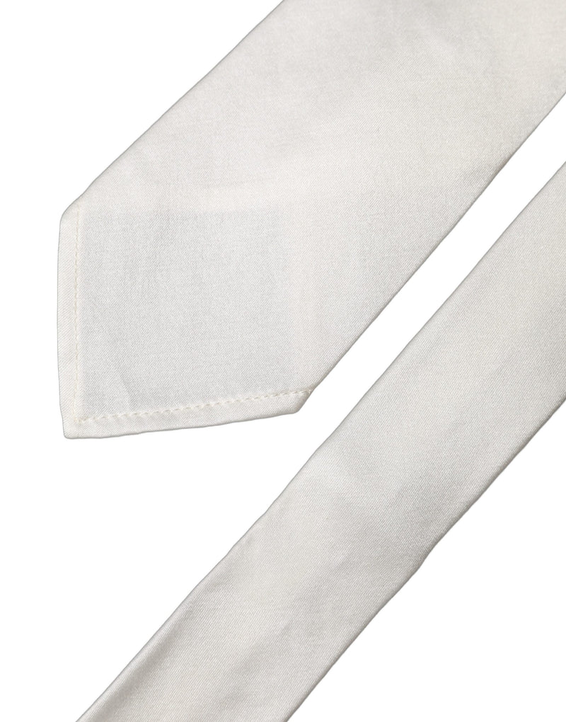 Dolce & Gabbana White Solid Silk Blend Adjustable Necktie