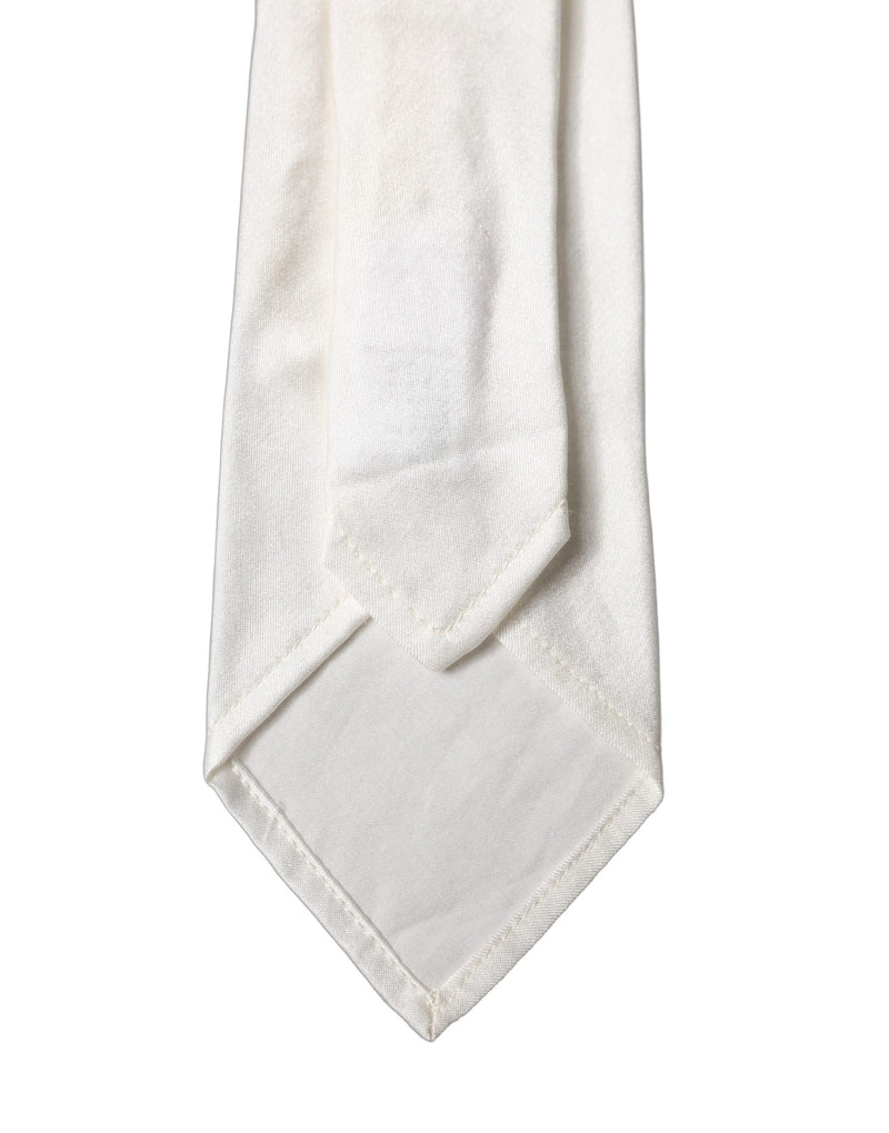 Dolce & Gabbana White Solid Silk Blend Adjustable Necktie