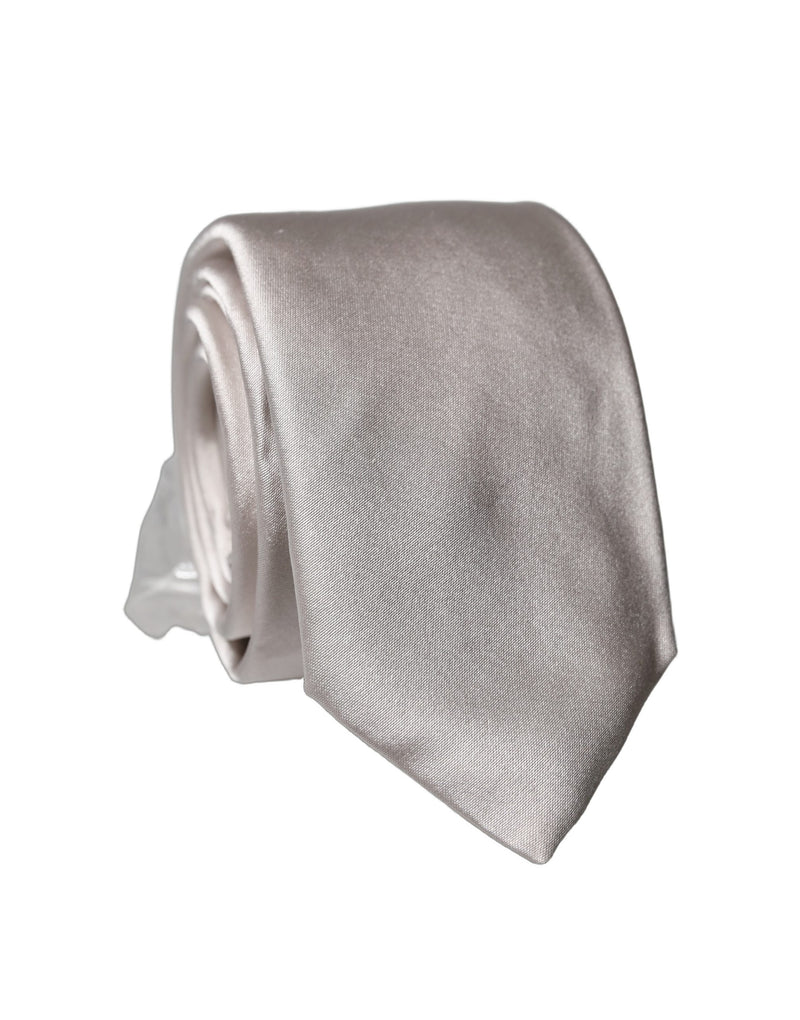 Dolce & Gabbana Light Gray Silk Satin Wide Adjustable Necktie