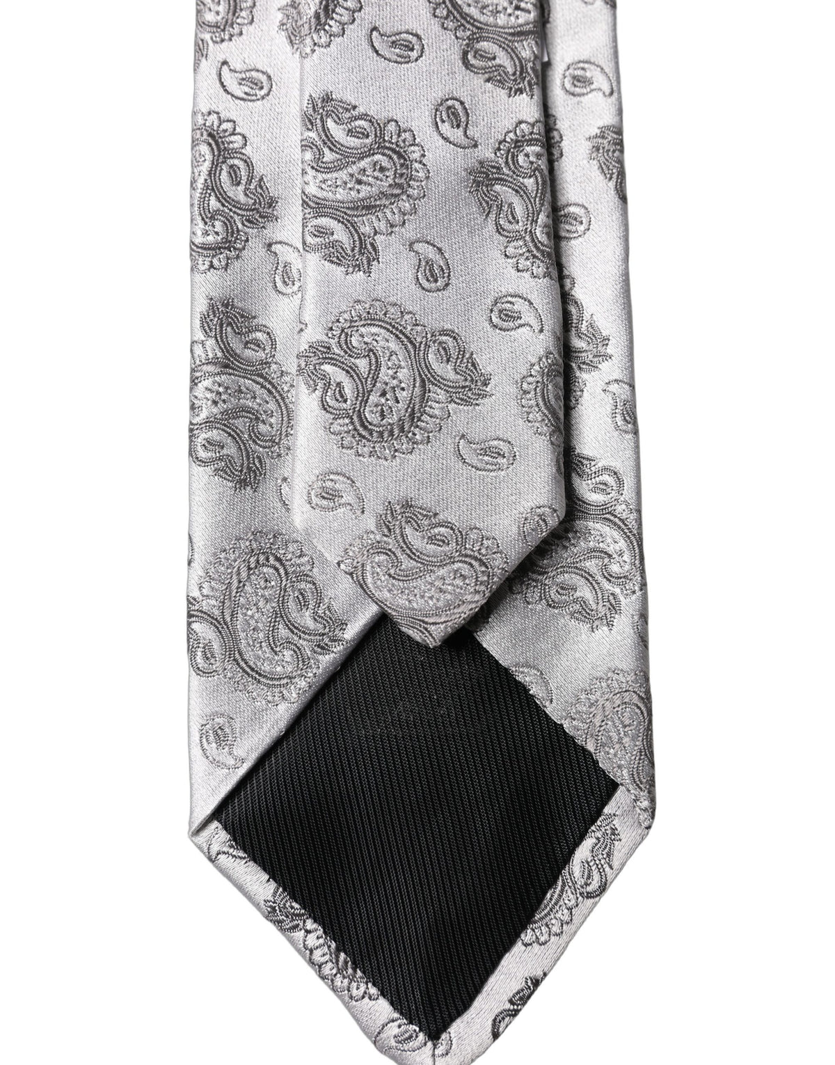 Cravate ajustable en soie gris argenté à motif cachemire pour homme Dolce & Gabbana