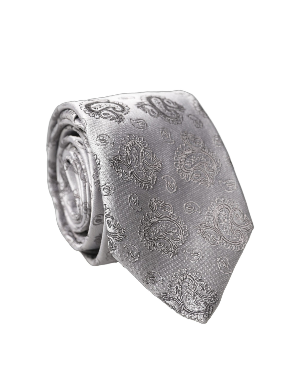 Cravate ajustable en soie gris argenté à motif cachemire pour homme Dolce & Gabbana