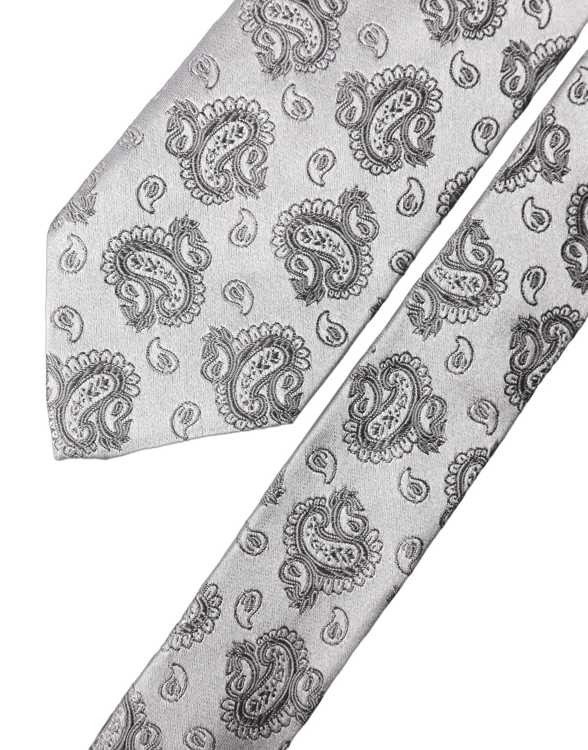 Cravate ajustable en soie gris argenté à motif cachemire pour homme Dolce & Gabbana