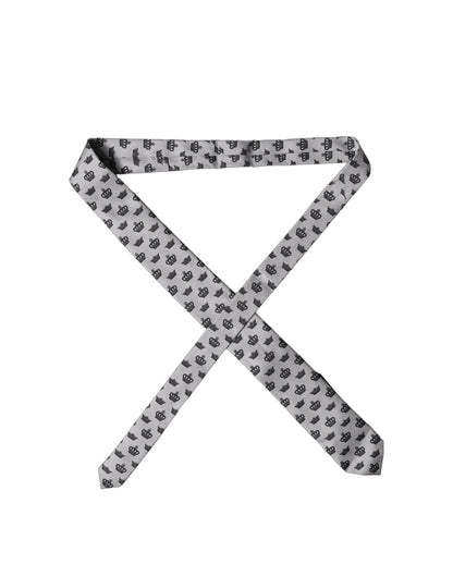 Dolce & Gabbana Gray Crown Fantasy Silk Adjustable Men Tied Necktie Tie