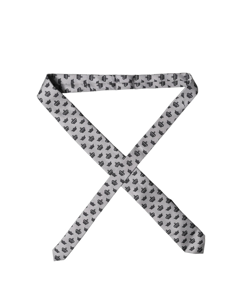 Dolce & Gabbana Gray Crown Fantasy Silk Adjustable Necktie