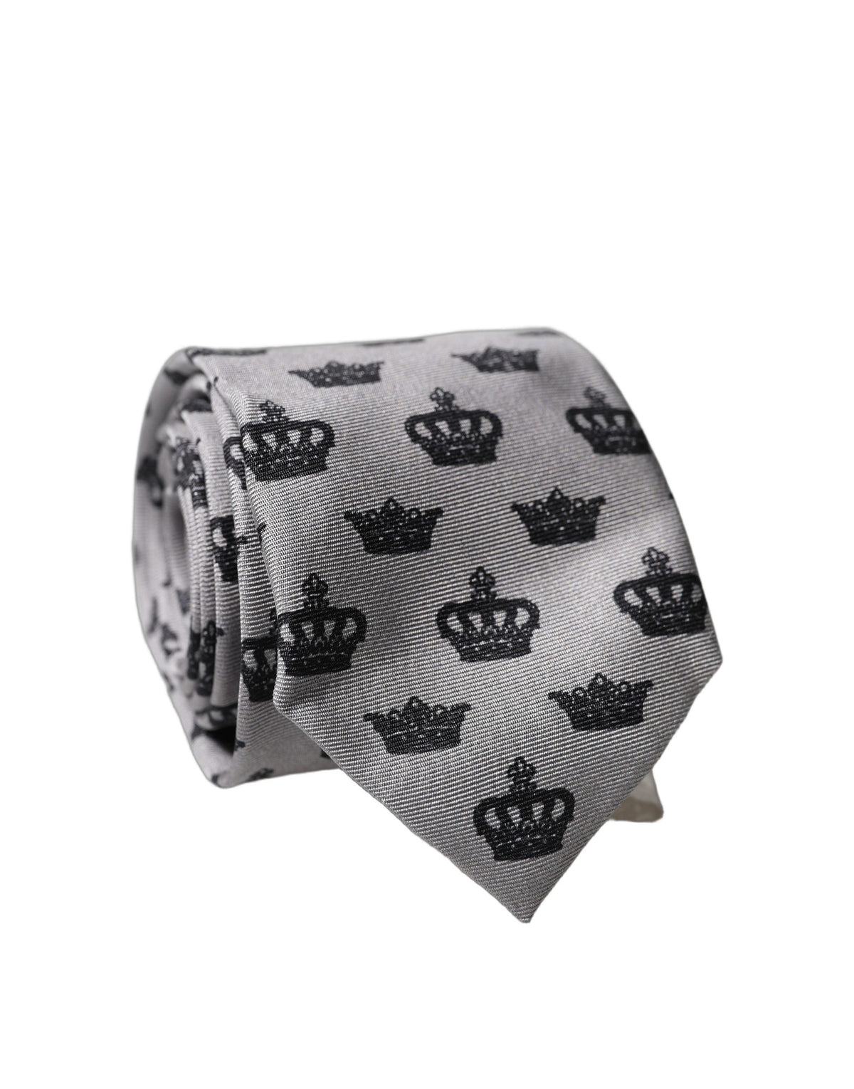 Dolce & Gabbana Gray Crown Fantasy Silk Adjustable Necktie