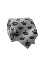 Dolce & Gabbana Gray Crown Fantasy Silk Adjustable Necktie