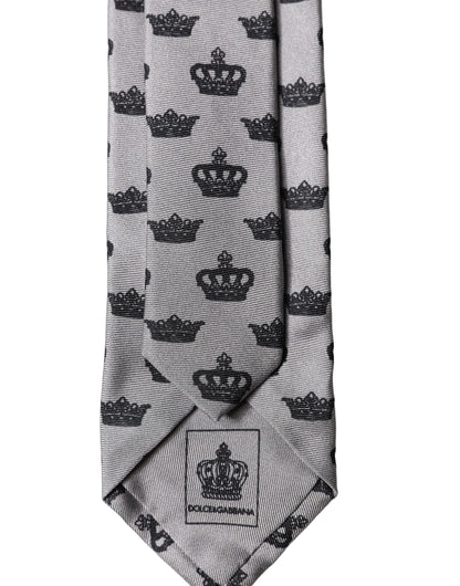 Dolce & Gabbana Gray Crown Fantasy Silk Adjustable Men Tied Necktie Tie