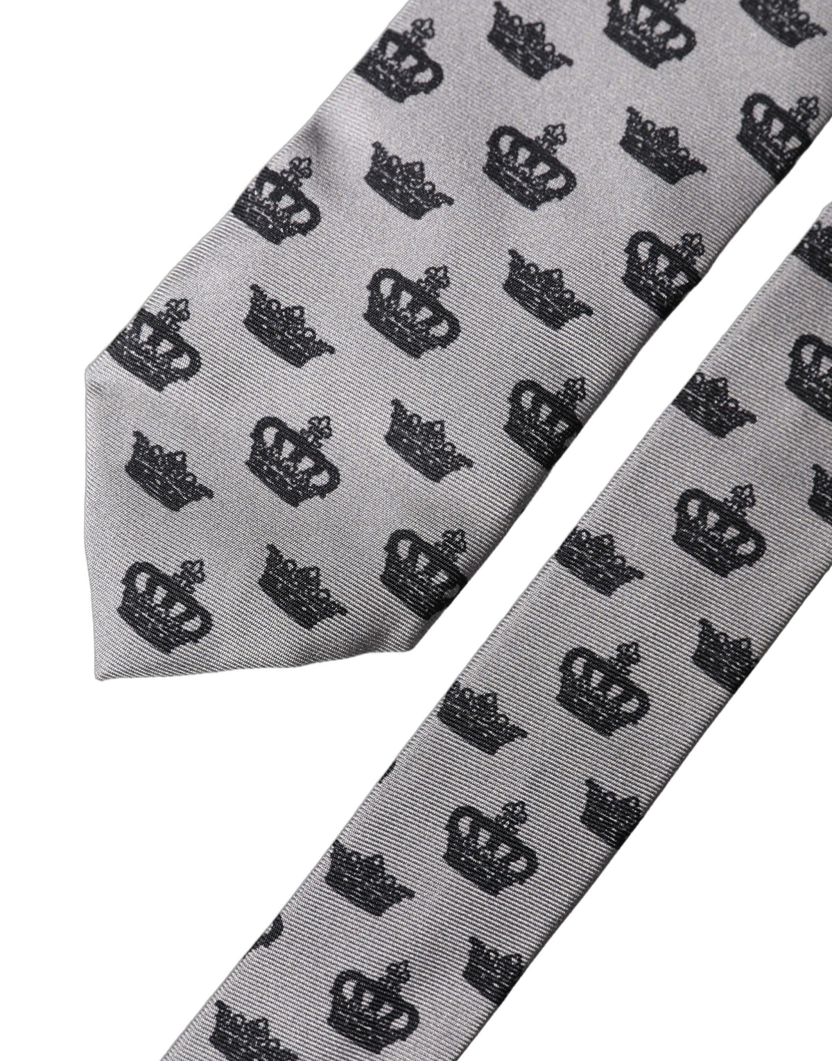 Dolce & Gabbana Gray Crown Fantasy Silk Adjustable Necktie