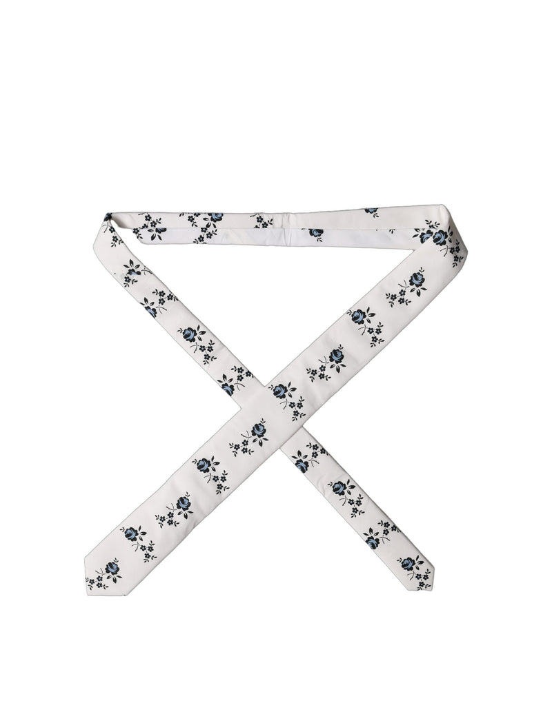 Dolce & Gabbana White Floral Fantasy Cotton Adjustable Men Necktie Tie
