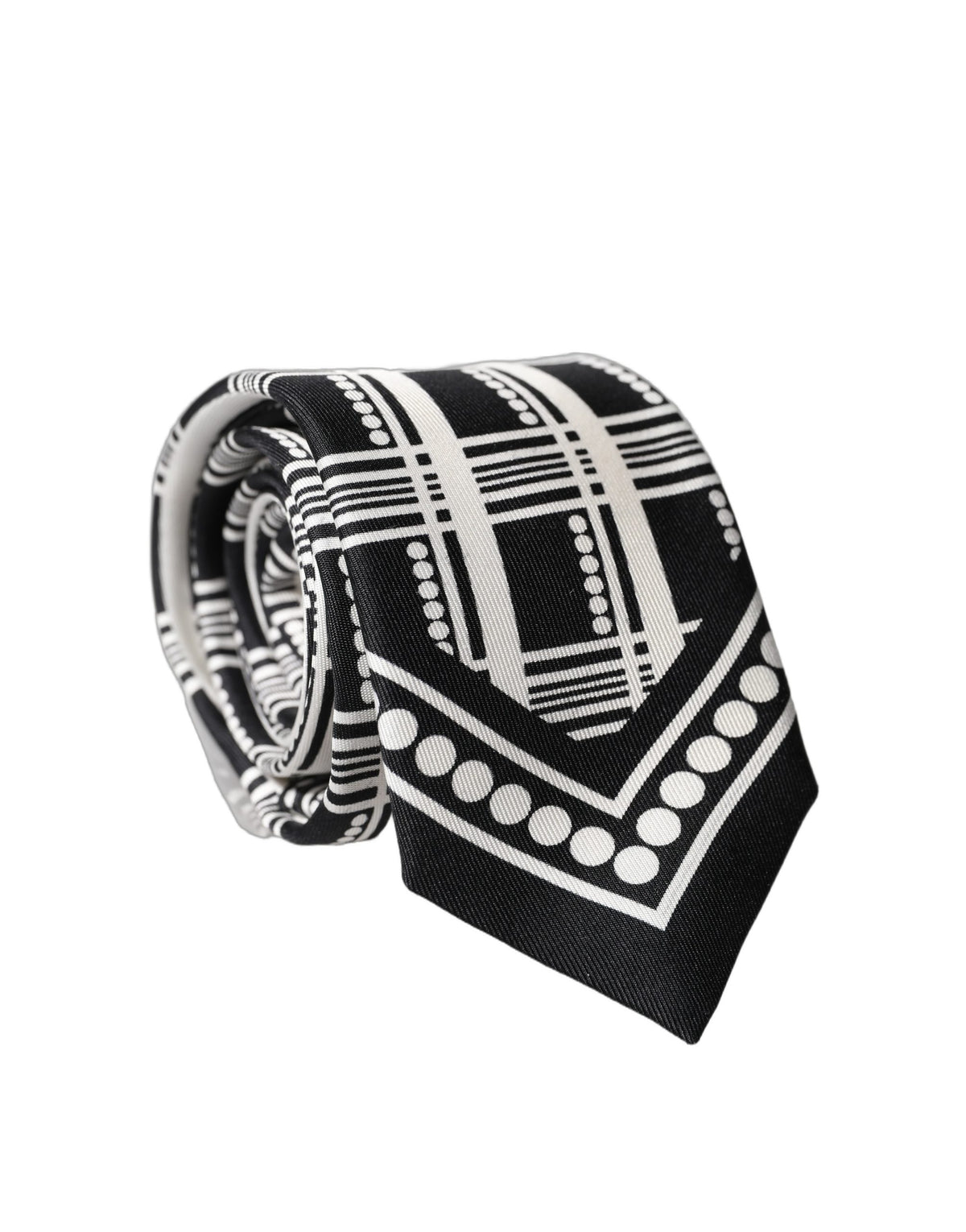 Dolce & Gabbana Black and White Abstract Silk Necktie for Men