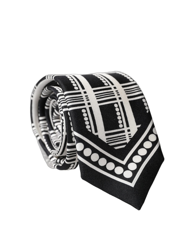 Dolce & Gabbana Black White Abstract Silk Adjustable Necktie