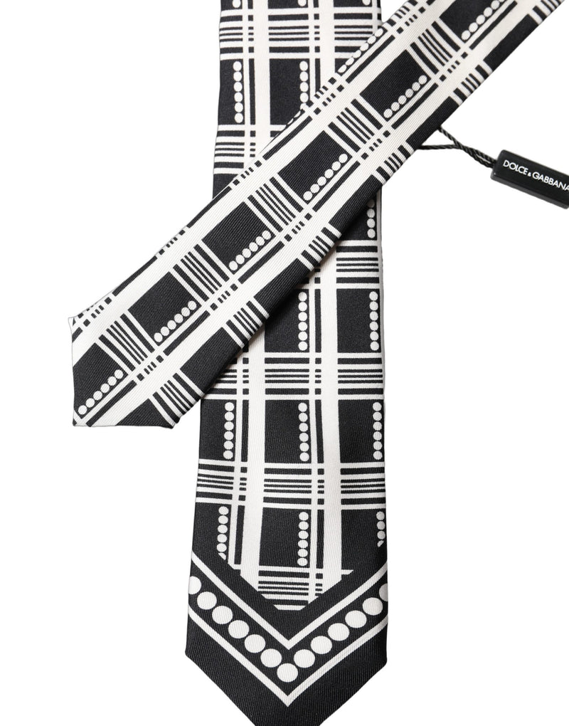 Dolce & Gabbana Black White Abstract Silk Adjustable Necktie