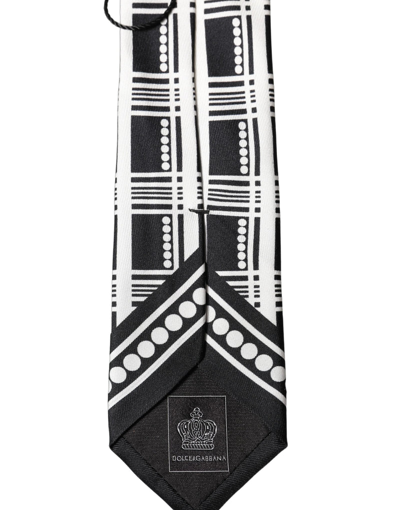 Dolce & Gabbana Black White Abstract Silk Adjustable Necktie