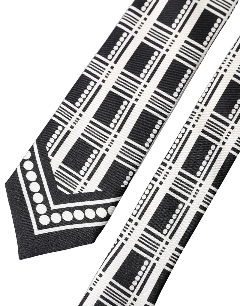 Dolce & Gabbana Black White Abstract Silk Adjustable Necktie