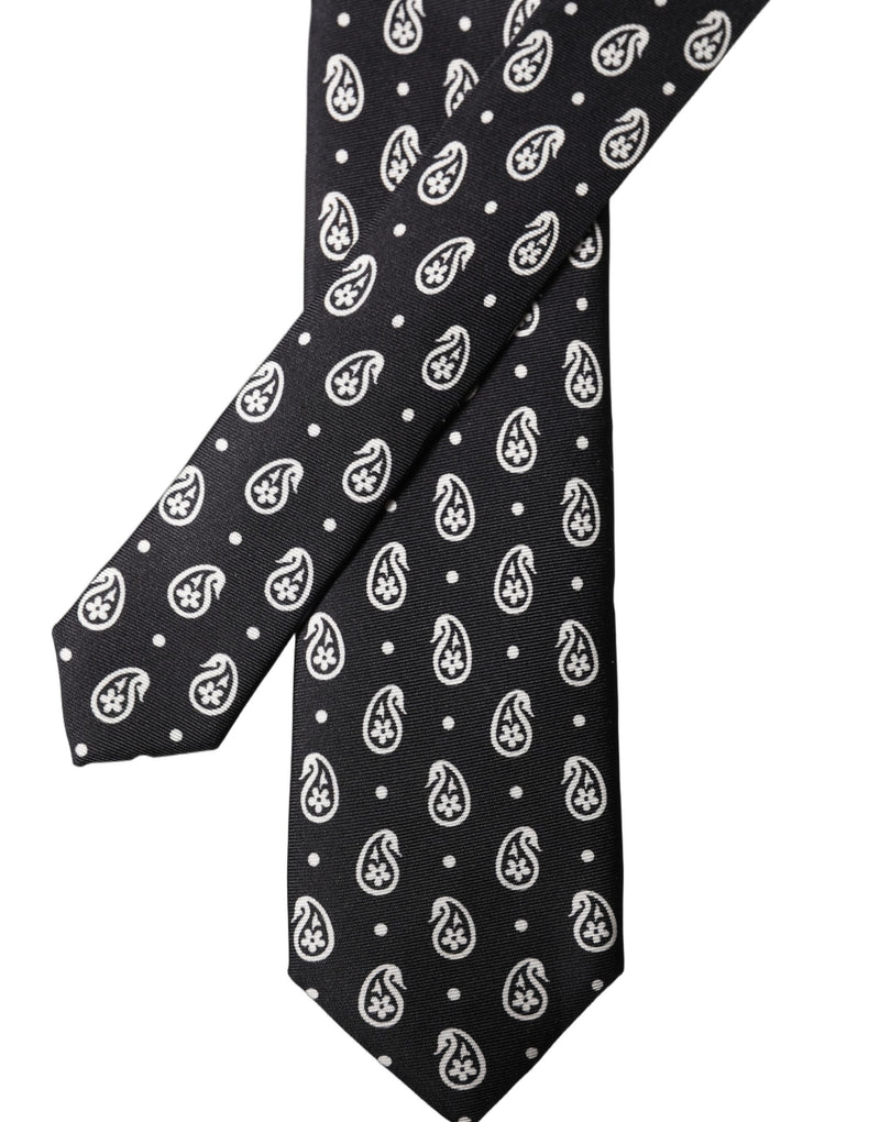 Dolce & Gabbana Black Paisley 100% Silk Adjustable Men Tied Necktie Tie