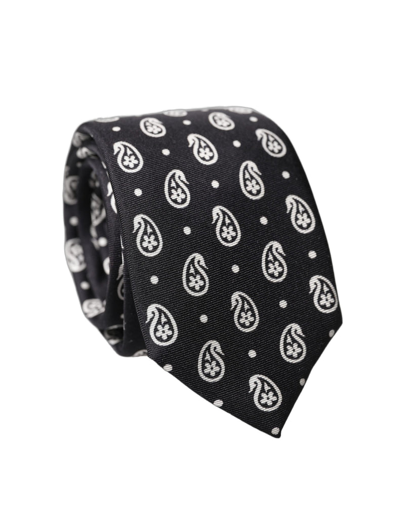 Dolce & Gabbana Black Paisley 100% Silk Adjustable Men Tied Necktie Tie